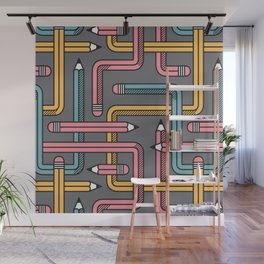 Pencil Maze Pattern pastel grey multi Wall Mural