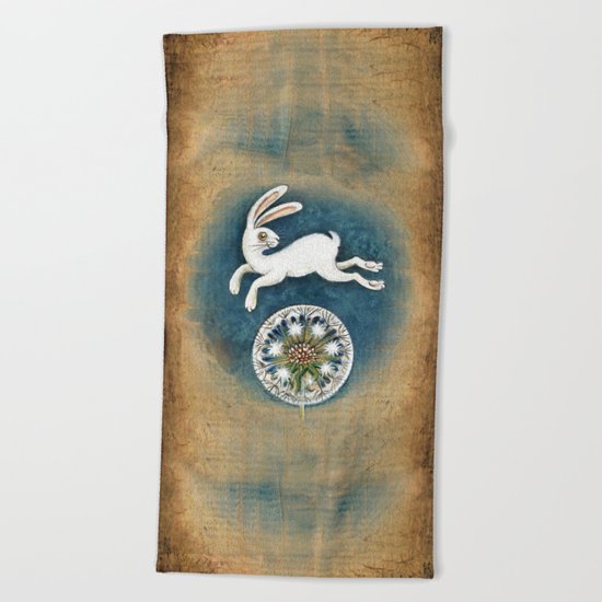Rabbit with dandelion Beach Towel