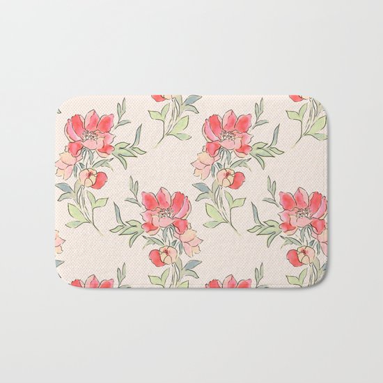 Vintage Floral Green Dot Bath Mat