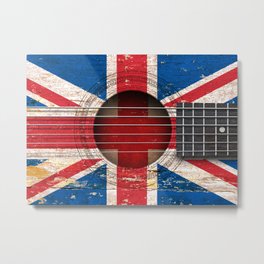 Old Vintage Acoustic Guitar with Union Jack British Flag Metal Print