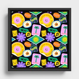 Retro smiley face emoji colorful sticker label seamless pattern Framed Canvas