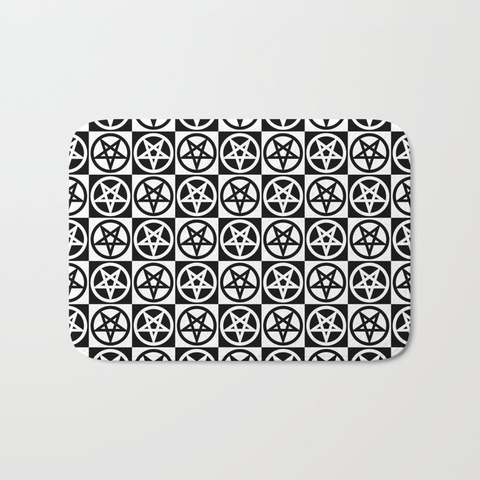 Pentagrams Pattern--Black & White Bath Mat