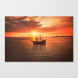 Ocean Sunset Pirate Ship Canvas Print