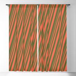 [ Thumbnail: Red and Dark Olive Green Colored Stripes Pattern Blackout Curtain ]
