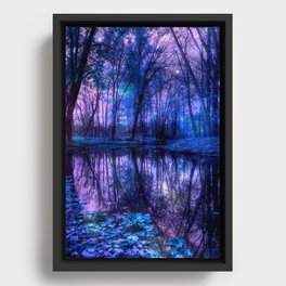 Enchanted Forest Lake Purple Blue Framed Canvas