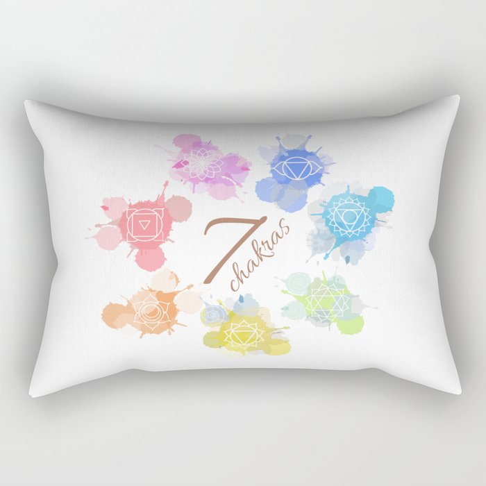 Meditation aura and the seven chakras symbols watercolor doodle Rectangular Pillow