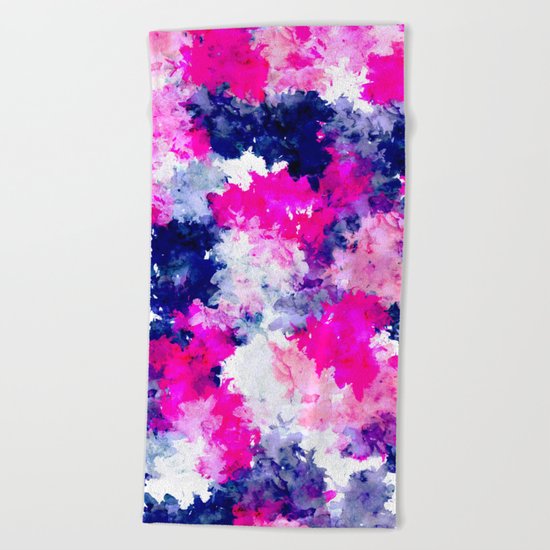 Hand painted pink purple watercolor abstract brushstrokes Beach Towel