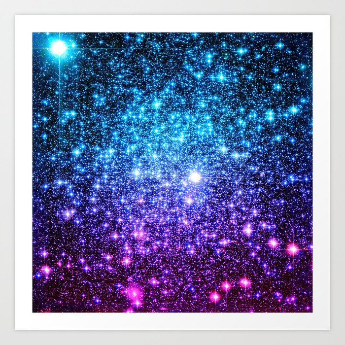 Glitter Galaxy Stars : Turquoise Blue Purple Hot Pink Ombre Art Print by  2sweet4words Designs