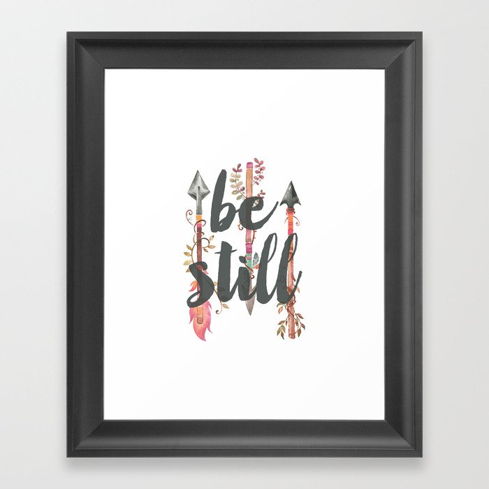 Be Still with Watercolor Feather Arrows Framed Art Print