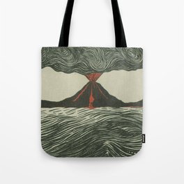 Volcano Woodcut Tote Bag