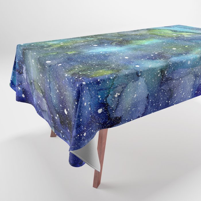 Space Galaxy Blue Green Watercolor Nebula Painting Tablecloth by