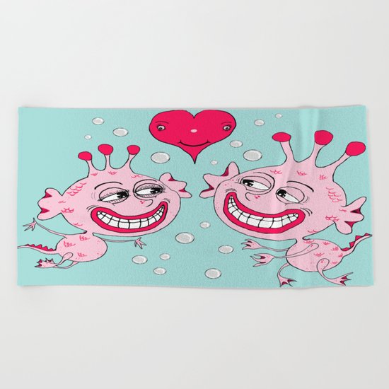 Sea Monkeys in Love Beach Towel