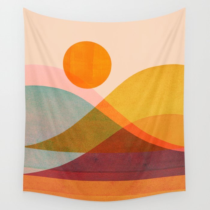 Abstraction_SUNSET_LANDSCAPE_POP_ART_Minimalism_018X Wall Tapestry