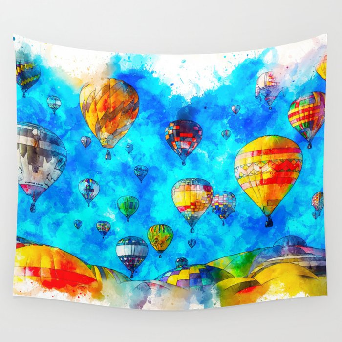Hot Air Balloon - Sky - Art - Watercolor - Vintage. Little sweet moments. Wall Tapestry
