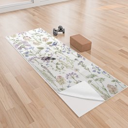 Hand Painted Watercolor Wildflowers And Birds Meadow Yoga Towel