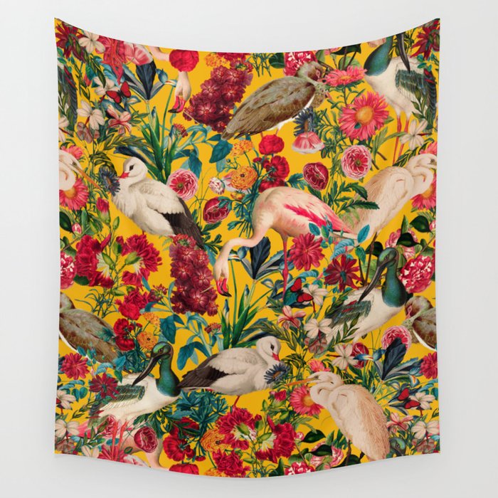 FLORAL AND BIRDS XVIII Wall Tapestry | Painting, Pattern, Watercolor, Oil, Birds, Animals, Cute, Summer, Spring, Floral
