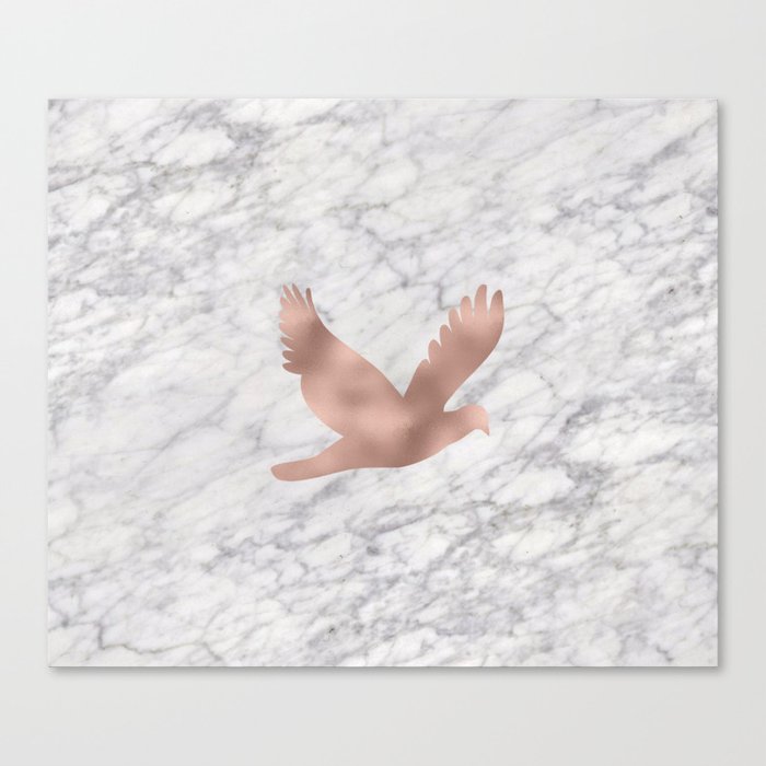 Rose gold bird on marble Canvas Print