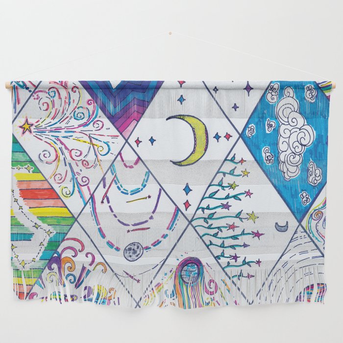 Rainbow Starstuff Universe and Galaxy Doodles Wall Hanging
