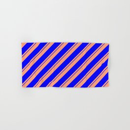 [ Thumbnail: Light Salmon and Blue Colored Stripes Pattern Hand & Bath Towel ]