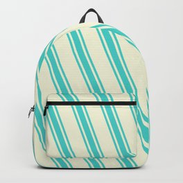 [ Thumbnail: Beige and Turquoise Colored Lined/Striped Pattern Backpack ]
