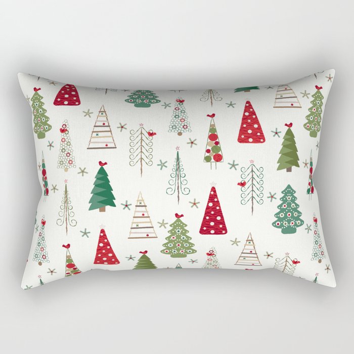 Scandinavian Christmas Trees Pattern - Red Green Rectangular Pillow