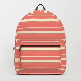 [ Thumbnail: Salmon & Light Yellow Colored Stripes Pattern Backpack ]