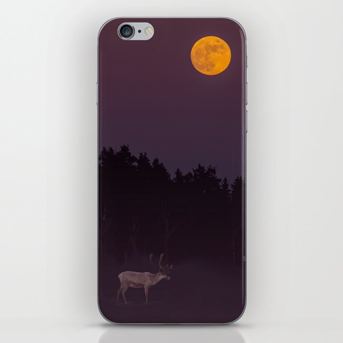 Full Moon - Winter Night With Reindeer At Edge Of Forest #decor #society6 #buyart iPhone Skin