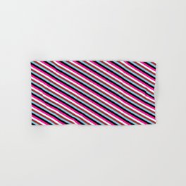 [ Thumbnail: Vibrant Deep Pink, Light Cyan, Brown, Sky Blue, and Black Colored Lines Pattern Hand & Bath Towel ]