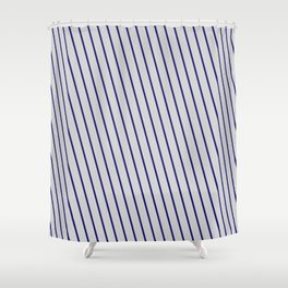 [ Thumbnail: Light Grey and Midnight Blue Colored Stripes/Lines Pattern Shower Curtain ]