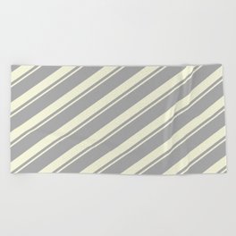 [ Thumbnail: Dark Gray & Beige Colored Striped/Lined Pattern Beach Towel ]
