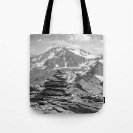 Black and white cairn in the french alps - vintage hiking mountains - landscape and travel photography Tote Bag