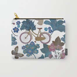 Pattern with bicycle, hands, butterfly and flowers  Carry-All Pouch