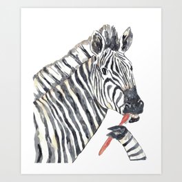 Zebra brushing teeth bath watercolor Art Print