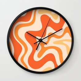 Tangerine Liquid Swirl Retro Abstract Pattern Wall Clock