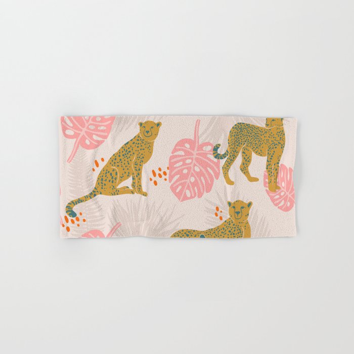 Pink Palm Tropical Cheetah Pattern Hand & Bath Towel