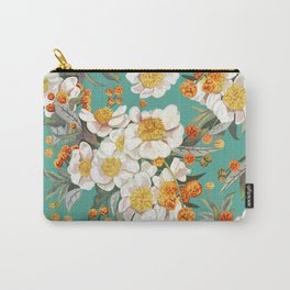 White Peony Orange Flower Bud Carry-All Pouch