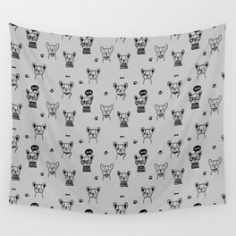 Light Grey and Black Hand Drawn Dog Puppy Pattern Wall Tapestry