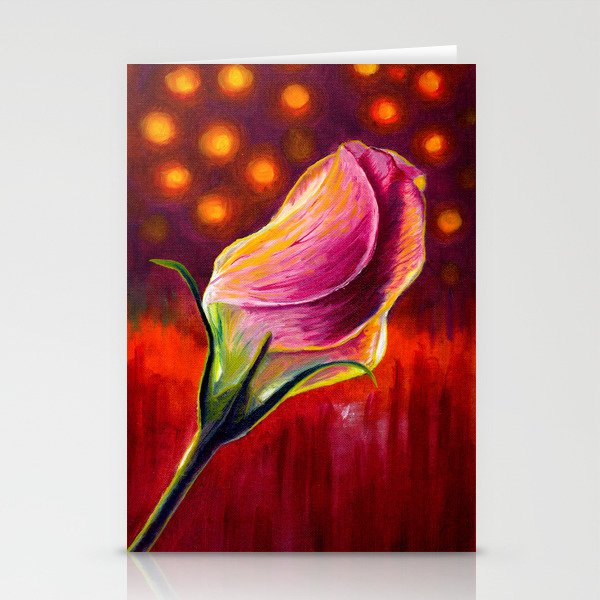 Pink Rose Oil Painting On Canvas Stationery Cards By Thubakabra
