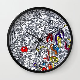 Pattern Doddle Hand Drawn  Black and White Colors Street Art Wall Clock