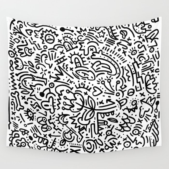 Graffiti sketch black and white drawing doodle pop art  Wall Tapestry