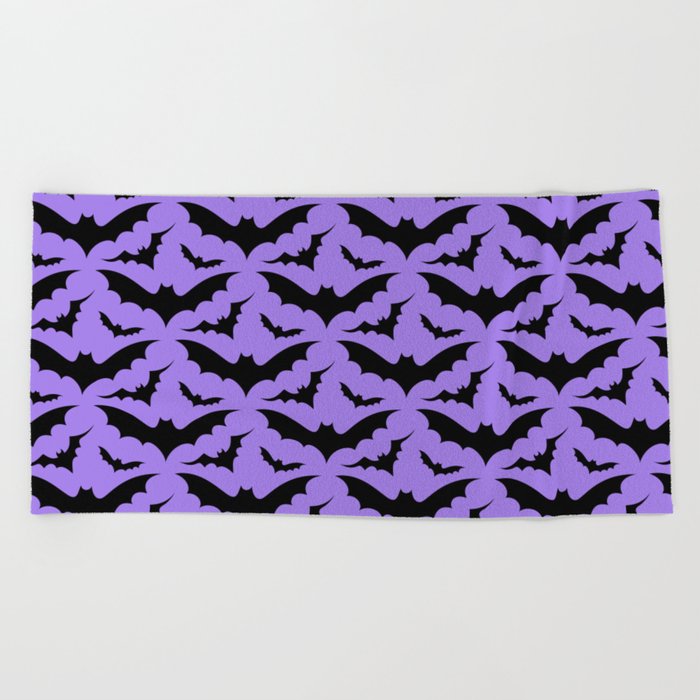 Purple and Black Bats Beach Towel