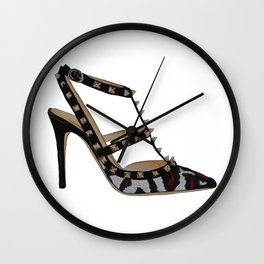 Leopard Valentino Rockstud pumps fashion illustration pink  Wall Clock