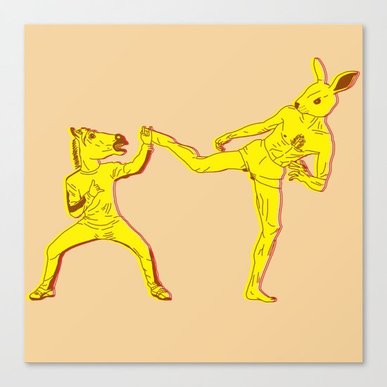 Horse-Dude versus Kick-Bunny Canvas Print