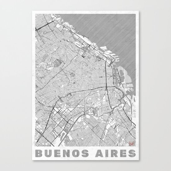 Buenos Aires Map Line Canvas Print