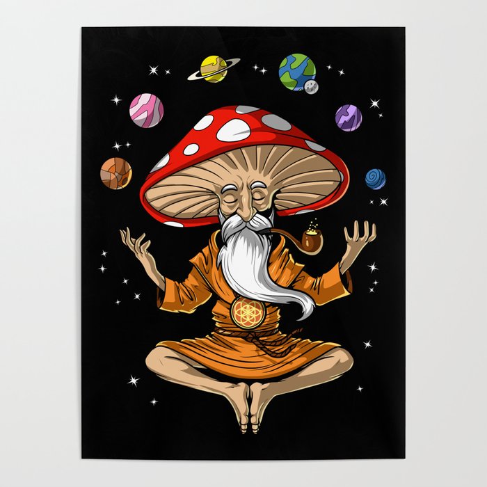 Buddha Magic Mushroom Poster | Graphic-design, Shrooms, Magic-mushrooms, Fungi, Fungus, Mycology, Amanita-muscaria, Festival, Hippie, Psychonaut