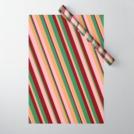 [ Thumbnail: Brown, Light Pink, Dark Red, and Sea Green Colored Lines/Stripes Pattern Wrapping Paper ]