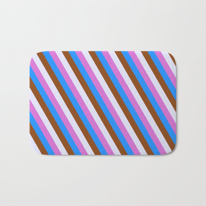 Orchid, Blue, Brown, and Lavender Colored Lined/Striped Pattern Bath Mat