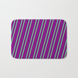 [ Thumbnail: Purple, Green & Light Green Colored Lined/Striped Pattern Bath Mat ]