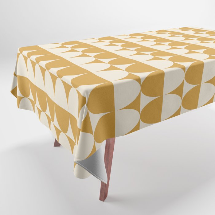 Mid-century Retro Optical Oval Pattern Gold and White Tablecloth