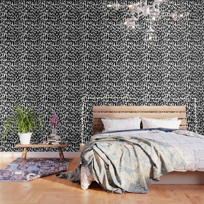 Black And White Creepy Cute Ghosts Pattern Wallpaper By Jenwarman